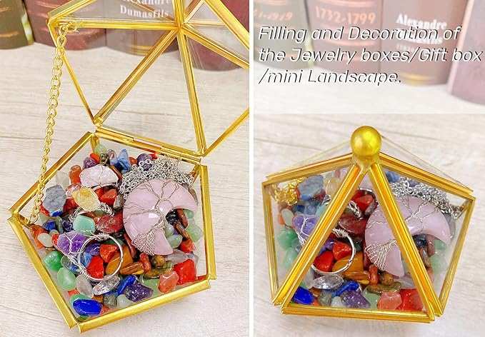 QINJIEJIE 1.5lbs 680g Chakra Crystals Tumbled Stones Polished Rocks Chips Stone Crushed Crystal Healing Natural Gem Gravel Home Decoration Aquarium Tank Plants Vase Filler Landscape Bottom Ornament