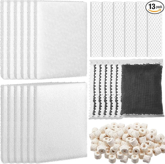 Threlaco 26 Pcs Aquarium Filter Media Kit Compatible with Fluval C2 (30 Gal) Power Filter, 6 White Foam Sponge Pad, 6 Poly Foam Pads, 6 Bio-Screen, 6 Activated Carbon, 2 Pack 3.5 oz/100g Ceramic Ring