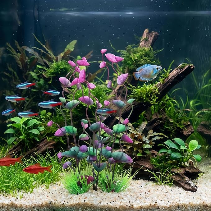 2 Pack 9.5 Inch Seaweed Artificial Aquarium Plants, Wine Red, Plastic, with Ceramic Base, for Aquarium, Indoor