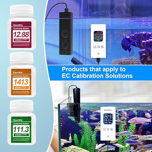 Kactoily EC Calibration Solution Kit (1413 μS/cm, 12.88 mS,111.3 mS/cm) Solution for Aquarium Monitor and Smart Pool Monitor