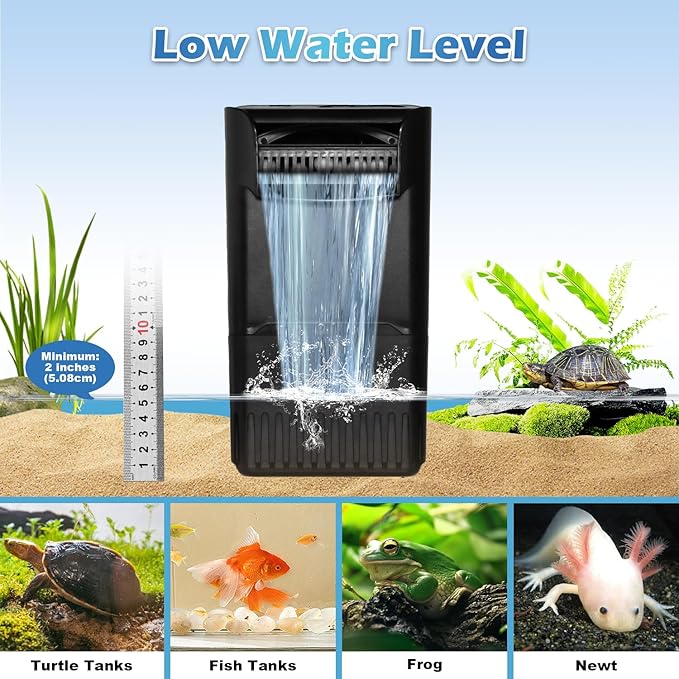 Turtle Tank Filter Power Adjustable 10-40 Gal. 222 GPH Aquarium Filter w/ Filter Mdeia Accessories 1Pcs Ceramic Ball Plate & 4pcs Low Water Level Power Filter Replacement Sponge Clip for IX-90 Filter
