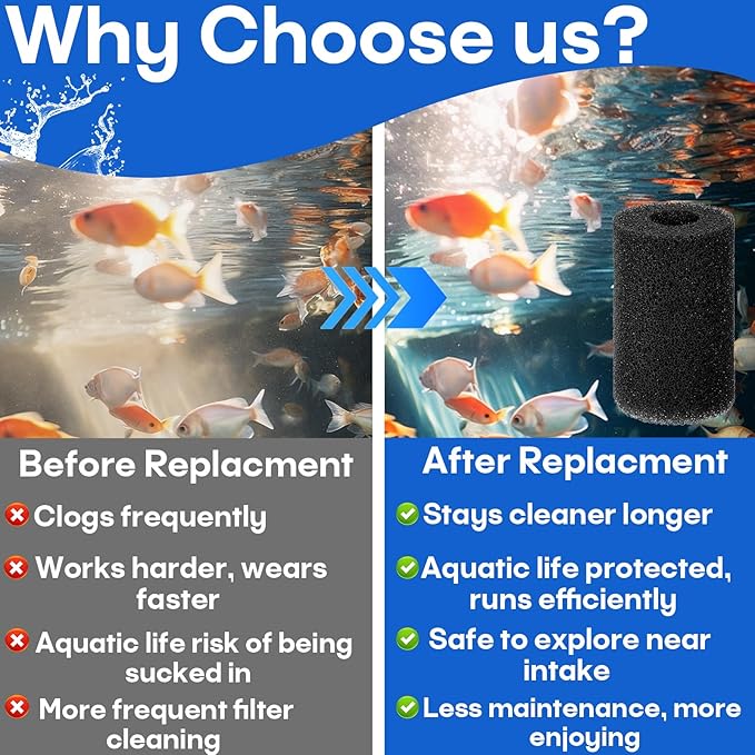 16-Pack Prefilter Sponge Replacement, Aquarium Filter Intake Sponges, Preventing Clogging and Extending the Lifespan of the Water Pump