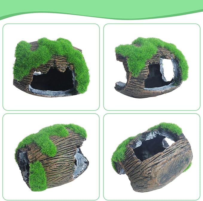 RUIAN Broken Barrel Fish Hide Cave - Resin Aquarium Ornament Decor with Holes for Betta, Shrimp, Cichlids to Hide, Play and Breed - Green Fish Tank Accessories Decorations