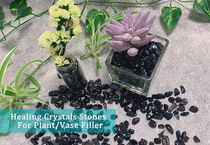 MAIBAOTA Natural Black Obsidian Crystal Quartz Rocks Chips Vase Filler Rocks for Succulent Plant Small Fish Tank Aquarium Gravel Decorative Pebbles Stones(200 gram)