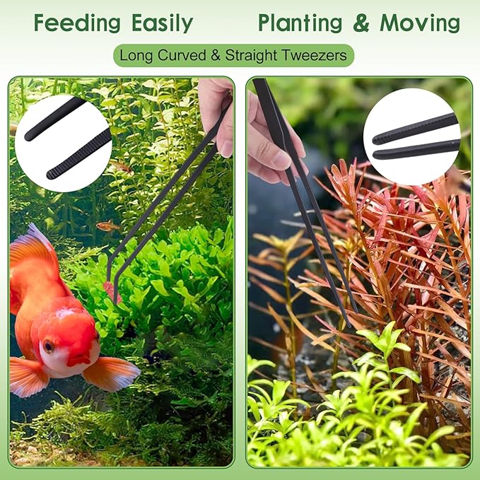 Aquarium Kit 4 Pcs Anti-Rust Aquatic Plant Aquascaping Tools Stainless Steel Black Long Tweezers Scissors Algae Scraper for Terrarium Feeding Fishes Trimming Water Plants