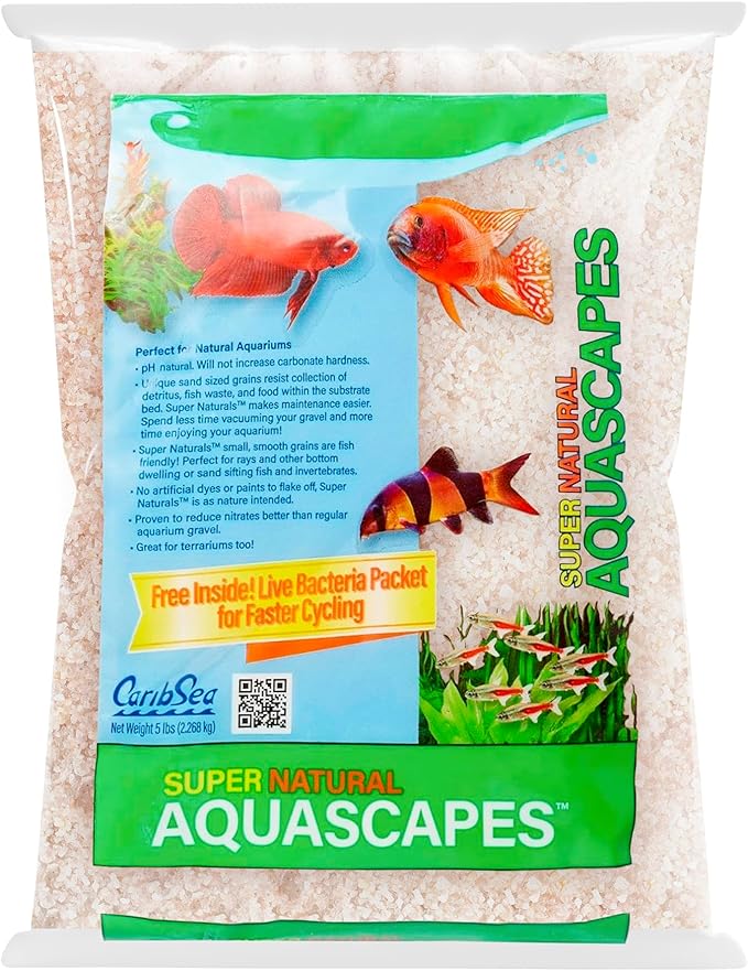 Carib Sea Super Naturals Aquarium Sand - 20 lb - Torpedo Beach - Natural Substrate for Freshwater Aquariums, Enhances Aquascaping & Promotes Healthy Aquatic Environment