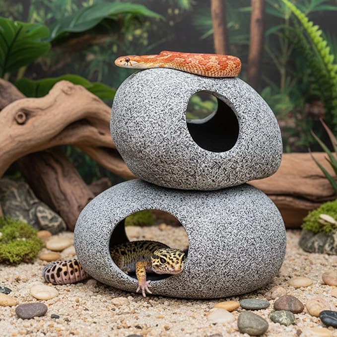 Aquarium Cave Decor - 2 PCS Natural Fish Tank Rocks for Betta Hideout and Shrimp Breeding, Hand-Polished Smooth Edges, PH Neutral, Ideal for 5-20 Gallon Tanks, Aquascaping Stone Ornaments