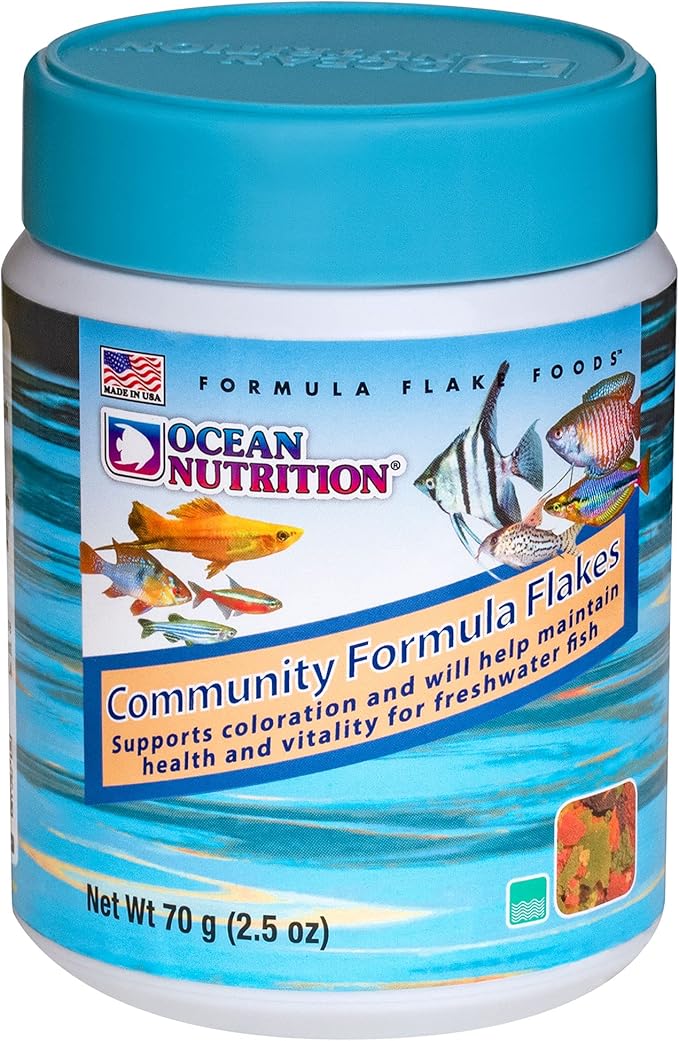Ocean Nutrition Community Formula Flakes Fish Food - Natural Ingredient Fish Food Flakes for Freshwater Fish - Supports Health & Coloration, Made in USA, 2.5 oz (70 g)