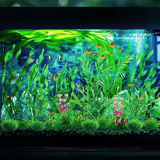 QUOZUO Green Fish Tank Decor Aquarium Plants, 25pcs Fish Tank Decorations Plants, Fish Tank Accessories, Aquarium Decor Artificial Plants, Small to Large