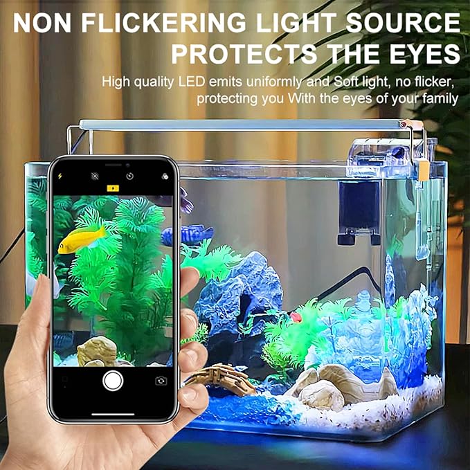 LED Aquarium Light, Full Spectrum Fish Tank Lighting, Ultra-Thin 1cm Design, 6-Row Blue & White LEDs, No Flicker, High Efficiency Cooling for 22.83-25.83in Fish Tanks (22.83inch)