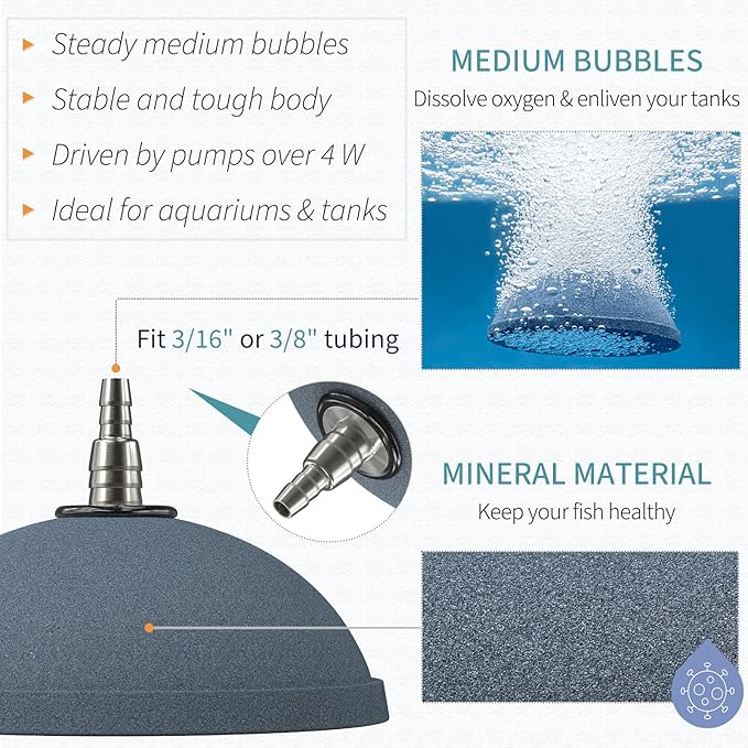 Pawfly Aquarium Air Stone 4 Inch Bread, Fish Tank Air Stone Oxygen Diffuser for Air Pump Fish Tank Bucket Pond and DWC Reservoir, 2 Pack