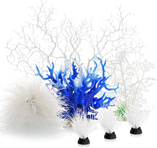 MyLifeUNIT Aquarium Plants, 7 Pack Artificial Coral Ornament for Fish Tank Decorations (White)