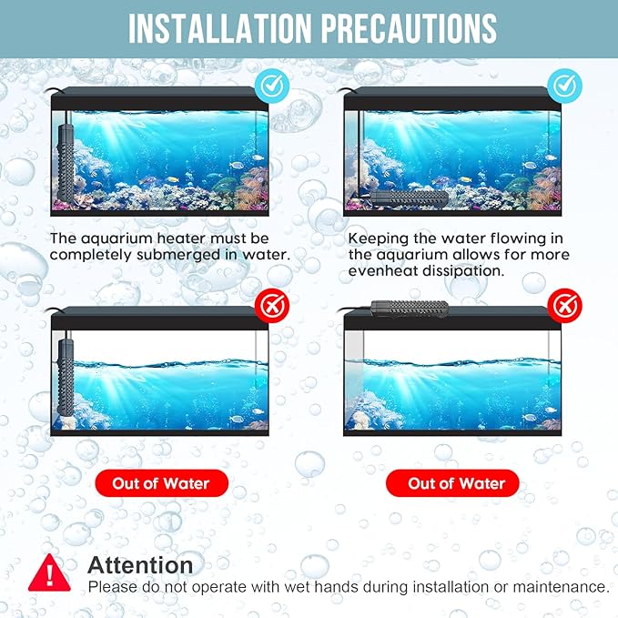 Aquarium Heater 500W, Fish Tank Heater with High-Temperature Protection and Turtle Tank Heater with Automatic Power-Off When Leaving Seawater or Freshwater.