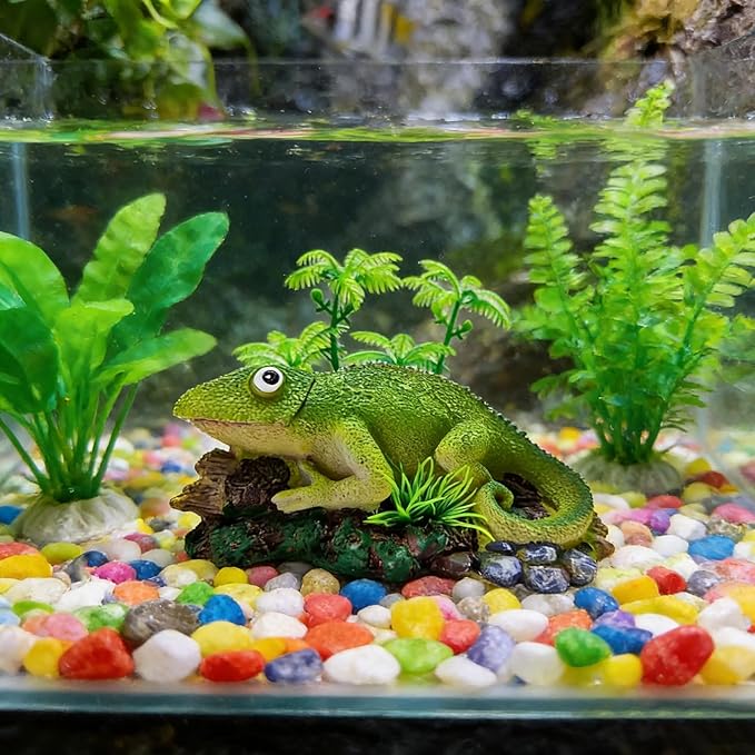 Fish Tank Bubbler Decorations Aquarium Ornament Kit with Air Stone Pump - Chameleon Resin Aquarium Decor for Fish