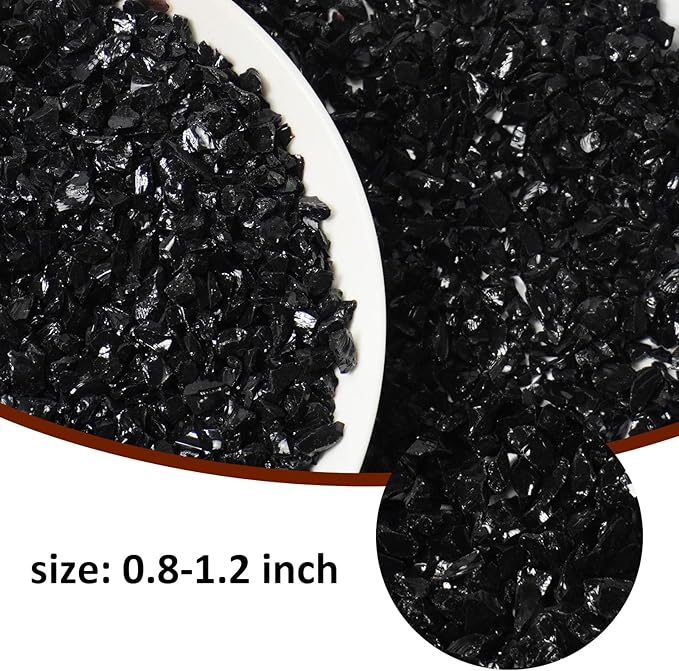 1 Lb Black,Small Crushed Sea Glass,Broken Piece Granules Crafts,Irregular Sea Glass for Vase Fillers Candle Holder Sand Pebbles,Succulent Terrarium Decor,Aquarium,Fish Turtle Tank Decorations