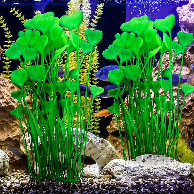 MyLifeUNIT Artificial Aquarium Plants, Tall Plastic Fish Tank Plants for Aquarium Decor (Green), 2-Pack 15.75-Inch & 21-Inch