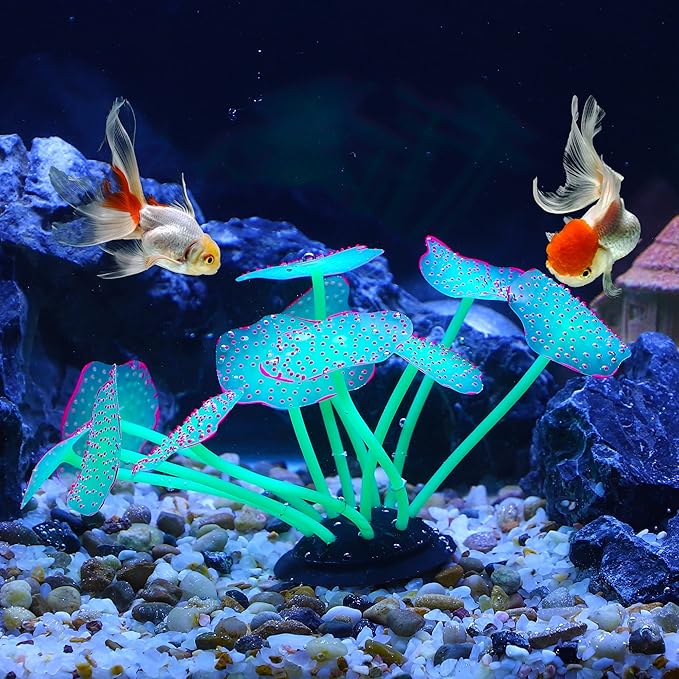 VOCOSTE Soft Silicone Glowing Aquarium Mushroom Coral, Fluorescence Aquatic Artificial Coral for Fish Tank Decoration, Green