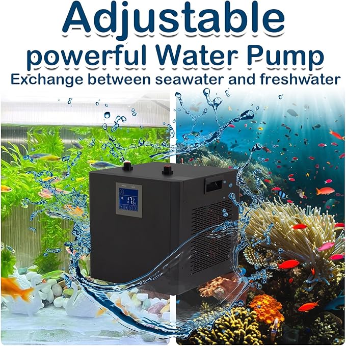 132 Gallon Aquarium Chiller,LED Display Fish Tank Chiller, 1/2 HP Active Aqua Chiller for Axolotl, Water Chiller with Pump, Nozzles and Hoops Ideal for Coral Reef Shrimp