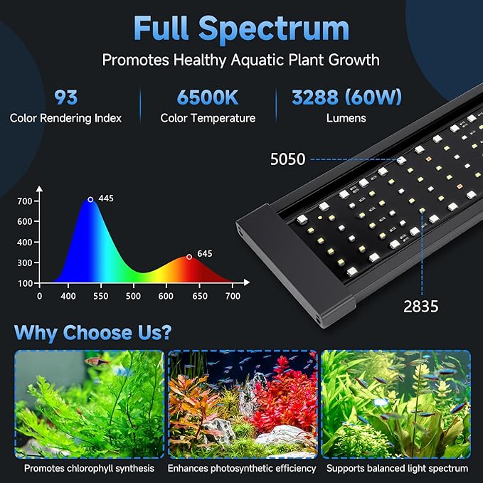 fishkeeper LED Aquarium Plant Light, 24/7 Full Spectrum Aquarium Light with 5 Nature Weather Mode, Auto On Off with Timer for 40-48 Inch Fish Tank, Adjustable Colors/Brightness with Memory Function