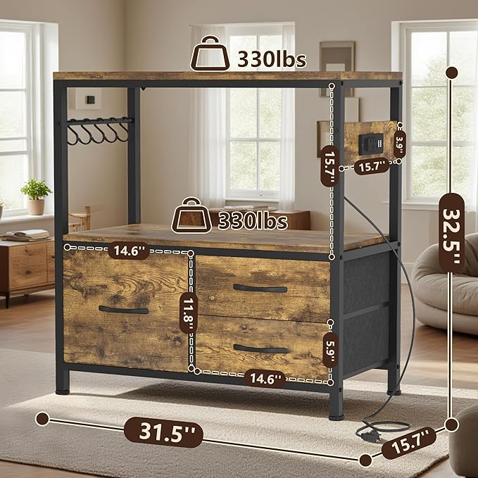 Heybly 20-29 Gallon Fish Tank Stand, Aquarium Stand with Drawer, Power Outlet, Heavy Duty Metal Frame, for Fish Tank, Turtle & Reptile Terrarium, 31.5" x 15.7" Top, 330lbs, Rustic Brown HAS001SR