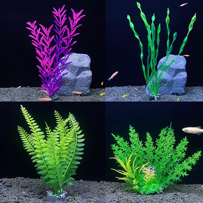 18 Pieces Colorful Artificial Fish Tank Decorations, Aquarium Decorations Fish Tank Purple Artificial Plastic Plants