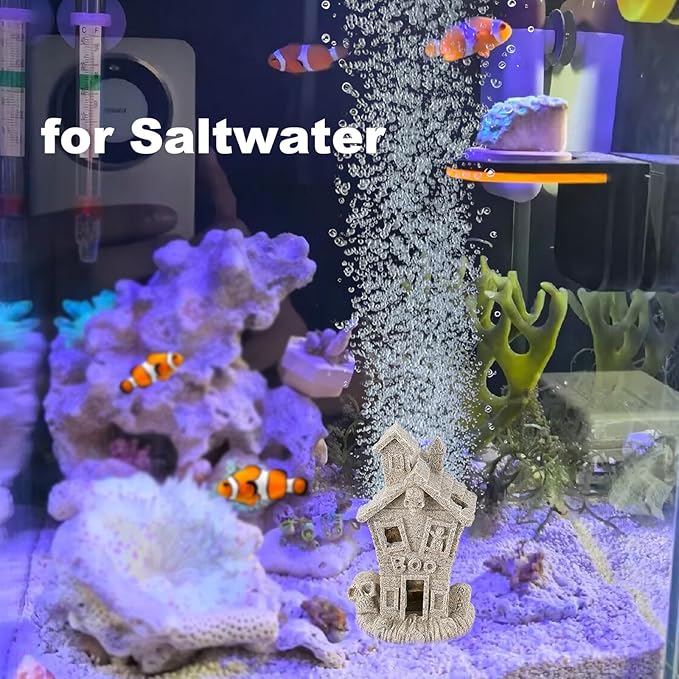 Carefree Fish Aquarium Haunted House Halloween Ghost Bubbler Decor Fish Hide-Out Ornament with 3Ft Tubing and Tiny Air Stone（No Included Air Pump