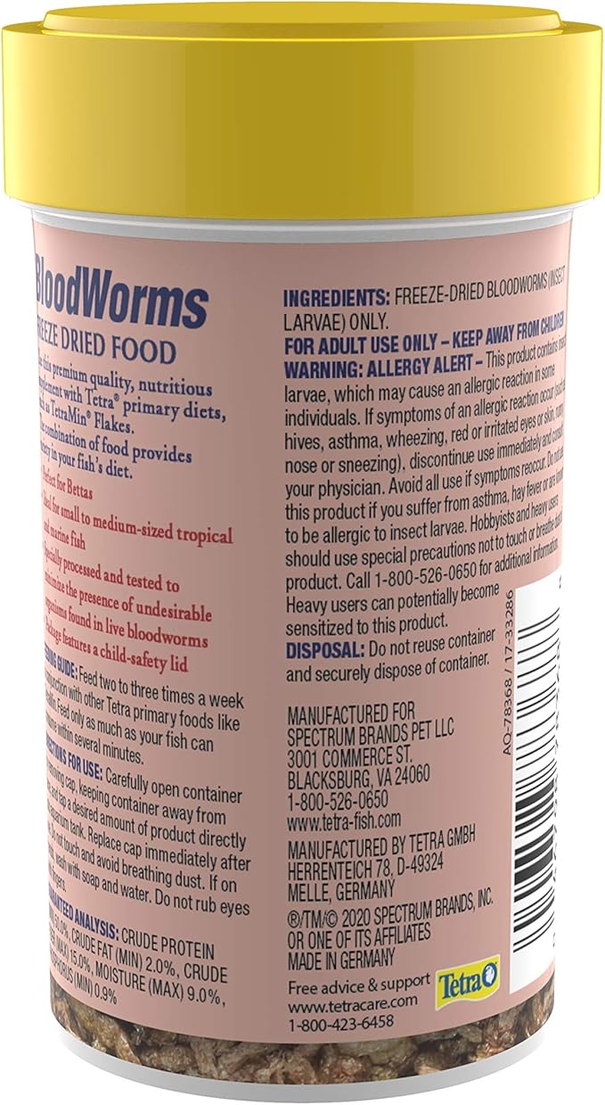 Tetra BloodWorms, Freeze-Dried Food for Freshwater and Saltwater Fish, Seafood,0.25 Oz (Pack of 2)