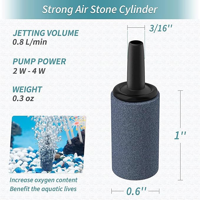 Pawfly Aquarium 1 Inch Air Stone Cylinder Grey Bubble Diffuser Oxygen Aerator Stone for Nano Air Pumps Small Buckets and Fish Tanks,20 Pack