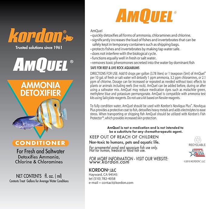 Kordon AmQuel One-Step Aquarium Water Conditioner - Removes Chlorine & Chloramines Fast, Detoxifies Ammonia, for Freshwater & Saltwater Aquariums, 1-Gallon
