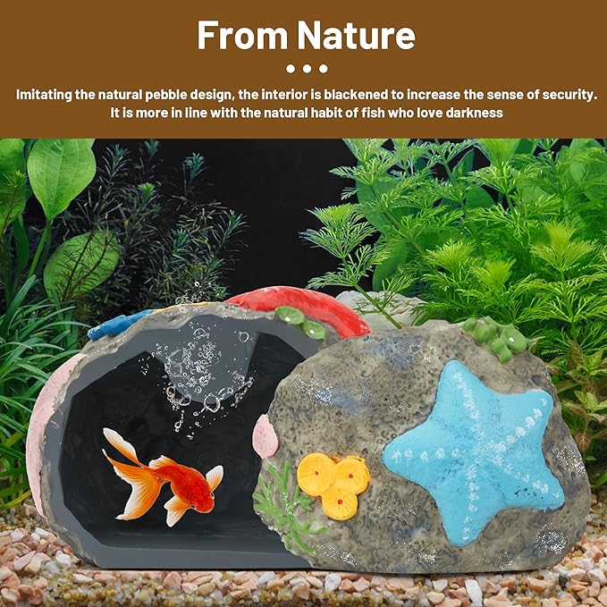 Upgraded Magnetic Detachable Aquarium Hideaway Coral Rock Cave to Check Your Aquatic Pets to Breed, Play and Rest Safe and Non-Toxic Resin Fish Tank Viewing Hideout Ornaments