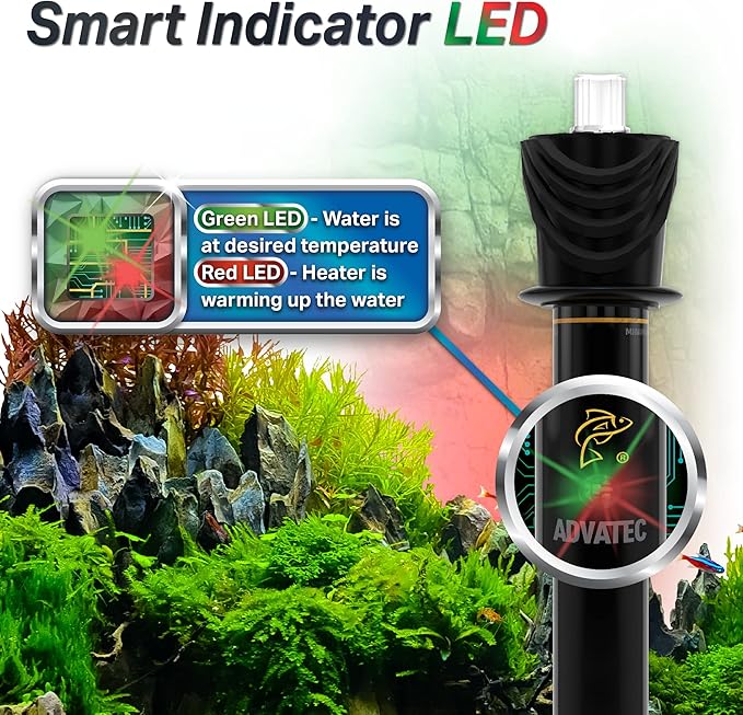 Glass Aquarium Heaters with Advanced LED Temperature Control System - for Fresh & Saltwater Aquariums (200 Watts / 50-70 Gallons)