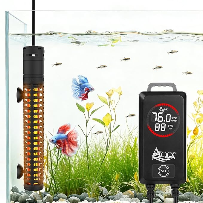 AQQA 1000W Aquarium Heater, Fish Tank Heater with Digital Thermostat, Over-Temperature and Dry-Run Protection, for Over 150 Gallon Freshwater, Saltwater, Turtle Betta Fish Tank Aquarium