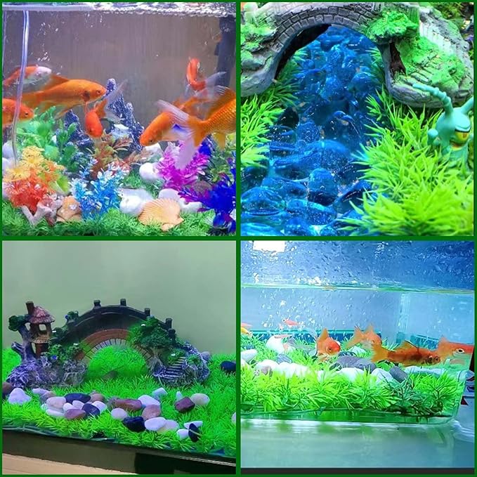kathson 6 PCS Aquarium Grass Mat Decorations,Artificial Plastic Plant Lawn for Fish Tank Plants Landscape Ornament,Fish Tank Decor Green Carpet with Suction Cups for Freshwater & Saltwater