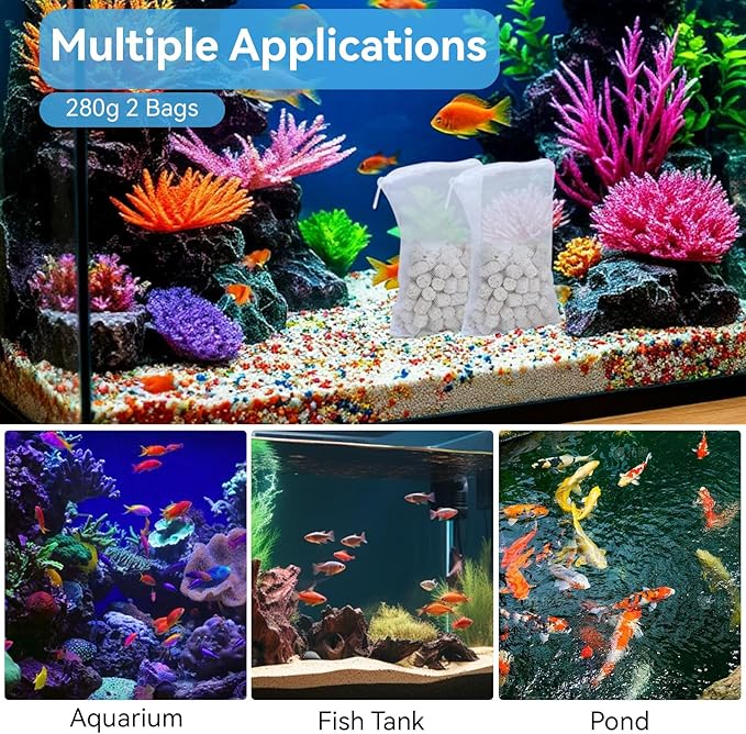 280g 2 Bags A1373 70-Gallon Biomax for Aquarium Filter Compatible with Aquaclear Fish, for AquaClear 70 Power Filter, Filter Insert Bio-max, Large Breeds, White