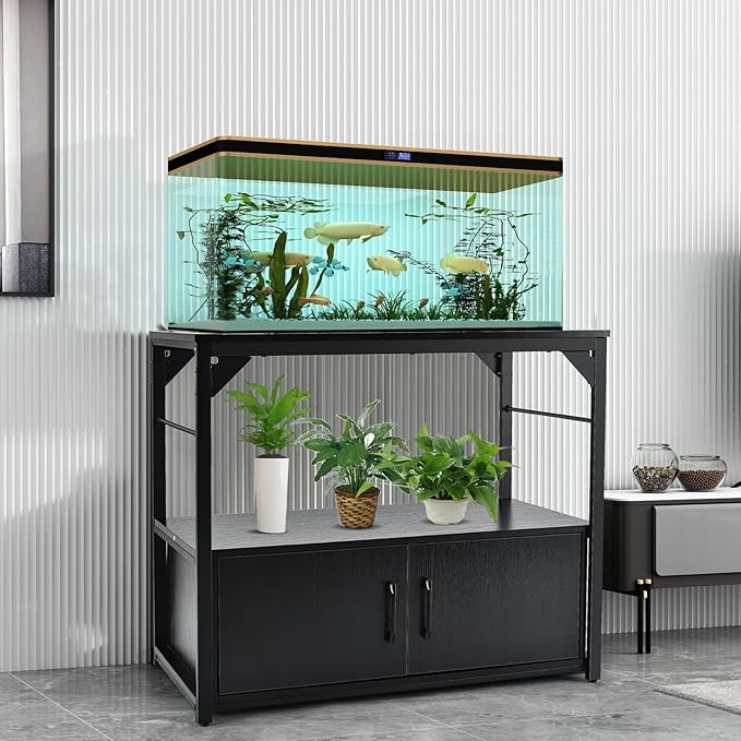 40 Gallon Fish Tank Stand Metal Frame Aquarium Stand with Storage Cabinet, Fish Tank with Stand for Fish Tank Accessories Storage for Fish Lovers, 660LBS Capacity Black 36.6" L*18.9" W Tabletop