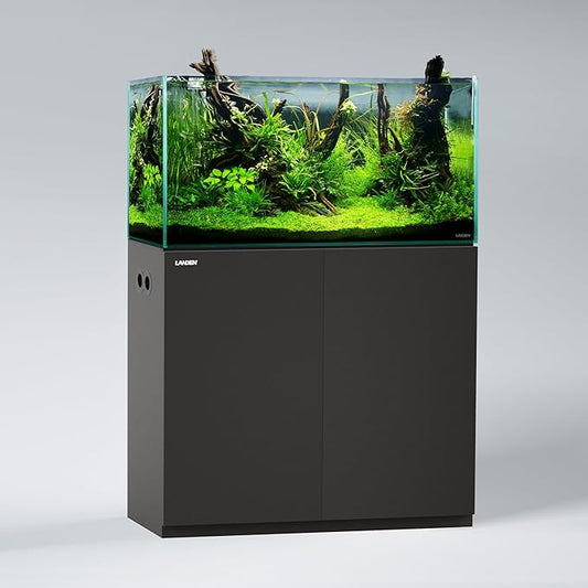 LANDEN Wooden Storage Cabinet with Modern Accent Design, Multi-Purpose Furniture for Living Room and Home Décor, Works as Aquarium Stand for up to 44 Gal Tanks, Matte Black, W35.5xD17.7xH31.5 in