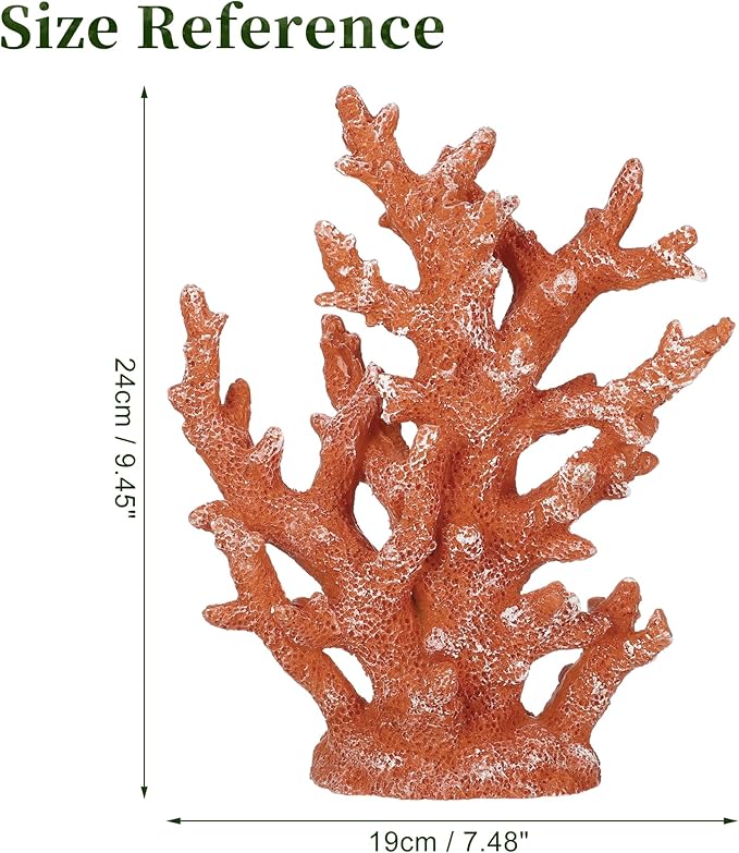 Artificial Coral Decor - Resin Coral Statue Home Decor, 7.48"x2.36"x9.45", Orange