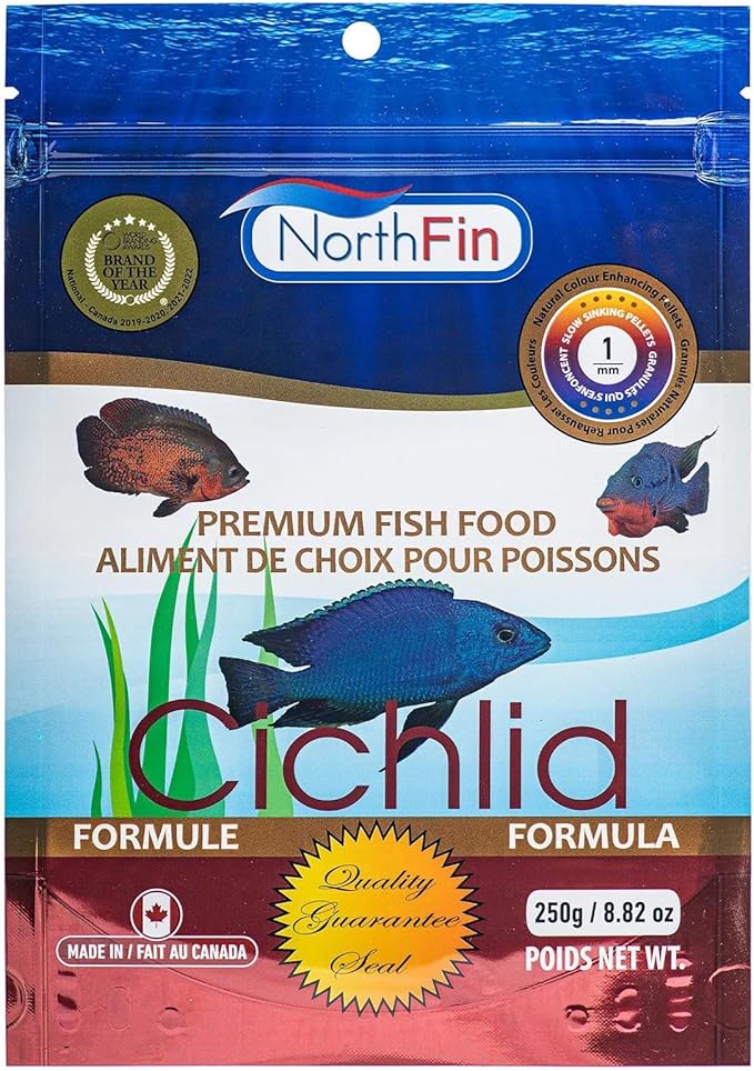 Northfin Cichlid Formula Fish Food – Slow Sinking Pellets for Cichlids (1mm, 250g) | Premium High-Protein, All-Natural Cichlid Diet to Enhance Color & Growth – No Fillers, No Hormones, Made in Canada