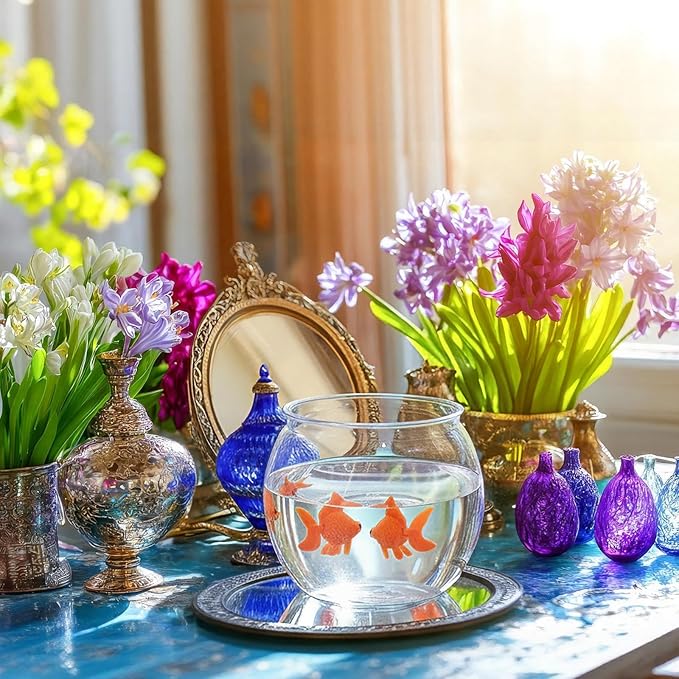 Bokon Nowruz Decorations Set Include 16 oz Plastic Fish Bowl with 3 Fake Plastic Goldfish Floating Aquarium Decor Gold Fish Tank Accessories for Nowruz Mahi Haftseen New Year Table Decoration