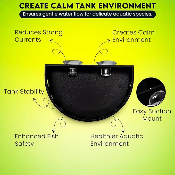 Aquarium Filter Baffle, Universal HOB Filter Compatible, Slow Flow Design for Betta Fish and Shrimp Tanks, 2 Suction Cups for Easy to Install Aquarium (Large)