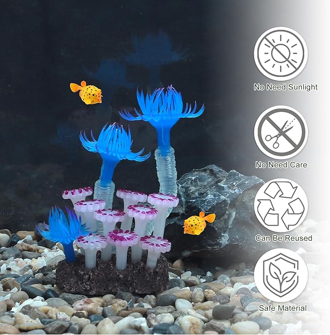 Aquarium Coral, Luminous Fish Tank Ornaments, Silicone Aquarium Plants, Fish Tank Coral, Fake Coral for Fish Landscape Decoration Aquarium Ornaments, Blue Purple