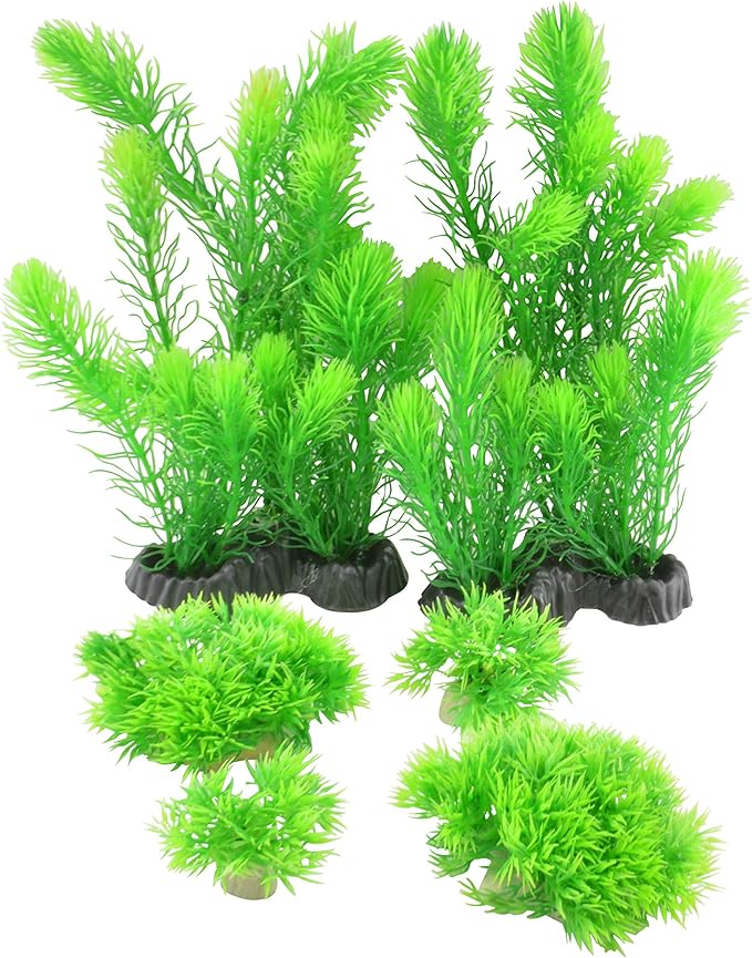CNZ Aquarium Decor Fish Tank Decoration Ornament Artificial Plastic Plant Green (Green, 6pcs)
