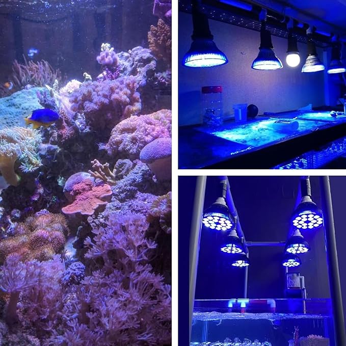 LED Aquarium Lights Bulb, 18W Saltwater Aquarium Light, Aquarium Plant Lights Fish Tank Bulb with 6 Band Full Spectrum, Fish Tank Light for Fresh Water Light Multi Color,