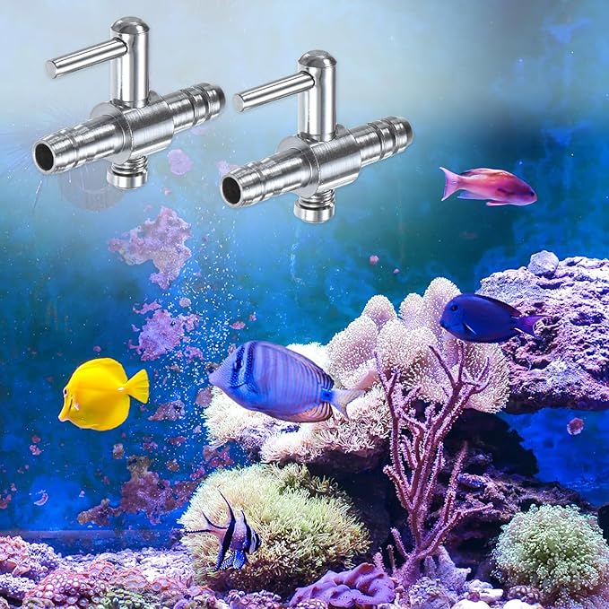 M METERXITY 4PCS Aquarium Air Valve, 1/5" ID Bright Silver Straight Way Fish Tank Air Flow Control Lever Pump Copper Nickel Plated Airline Valve for Air Pump/Air Transfer System