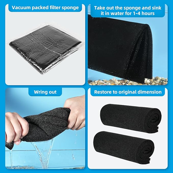 AQUANEAT 2 Pack Aquarium Bio Sponge Filter Media Pad Cut-to-Size Open Cell Foam Sheet for Fish Tank Sump (20" x 20" x 0.5")