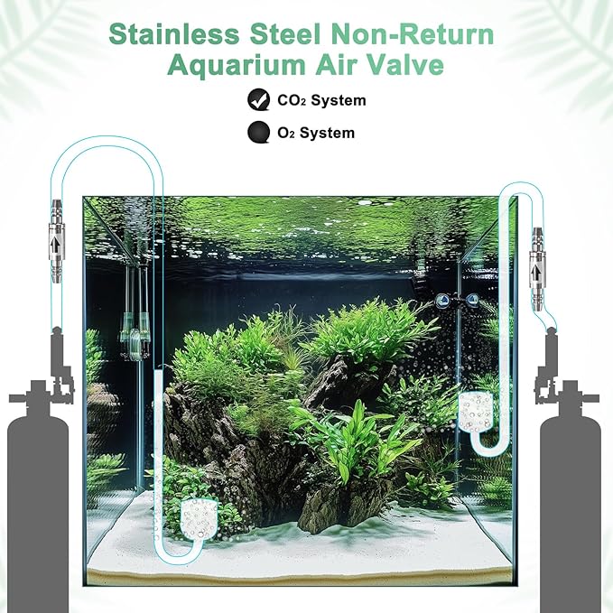 M METERXITY 2-Pack CO2 Check Valve Aquarium, One Way Stainless Steel Check Valve for Aquarium Co2 System Diffuser/High Power Air Pumps/Fish Tank, Non-Return Aquarium Air Valve