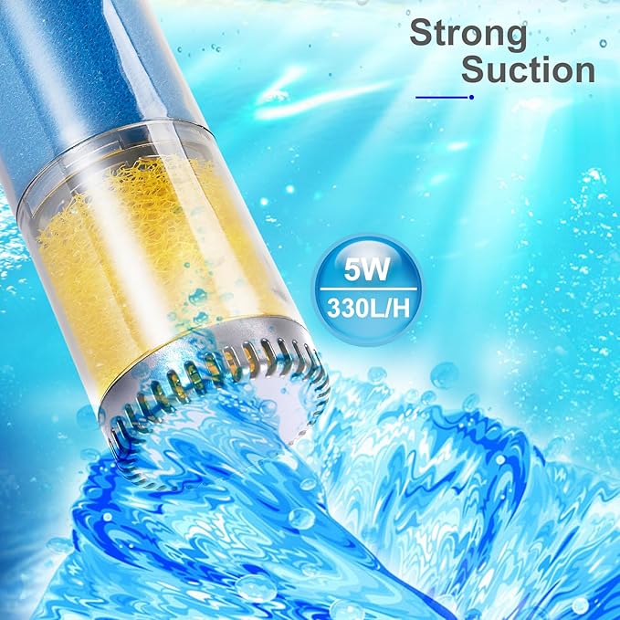 Internal Fish Tank Filter, 2-Stage Biochemical Sponge Filtration, 90GPH Adjustable Water Flow Submersible Aquarium Filter Pump with Aeration for 15~20 Gallon Freshwater Saltwater, TH280A(90GPH)