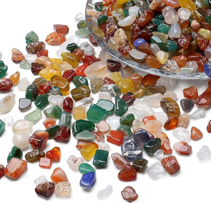 LAIDANLA Colorful Agate Crushed Stone Crystal Chips Bulk Natural Gemstones Healing Reiki Crystals Mini Quartz Vase Filler Aquarium Gravel 100g