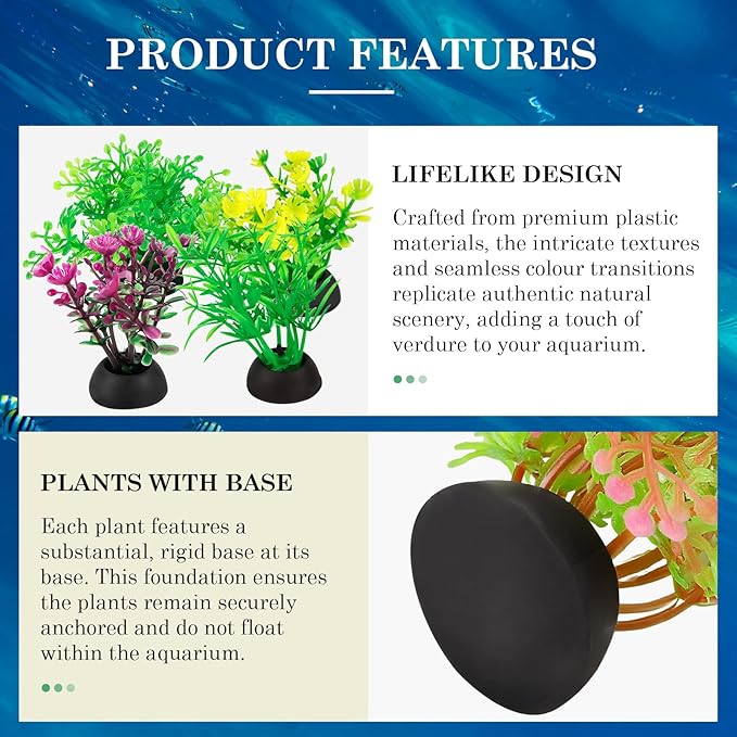 20PCS Colorful Aquarium Decorations Set - Artificial Plastic Plants with Stable Base Fake Underwater Plants for Freshwater Small Aquariums