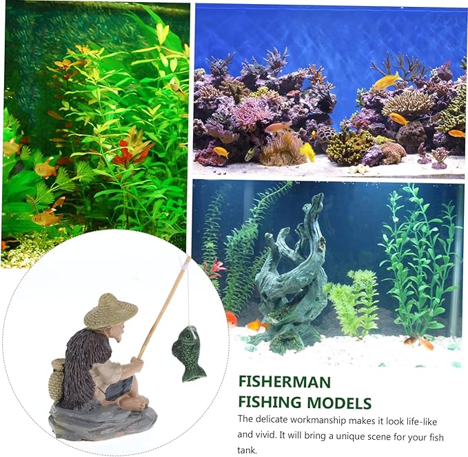 Zerodeko 2pcs Fisherman Figurines Decorative Ornaments for Aquarium and Garden Realistic Fishing Models for Sand Table and Flower Pot Decoration Safe for